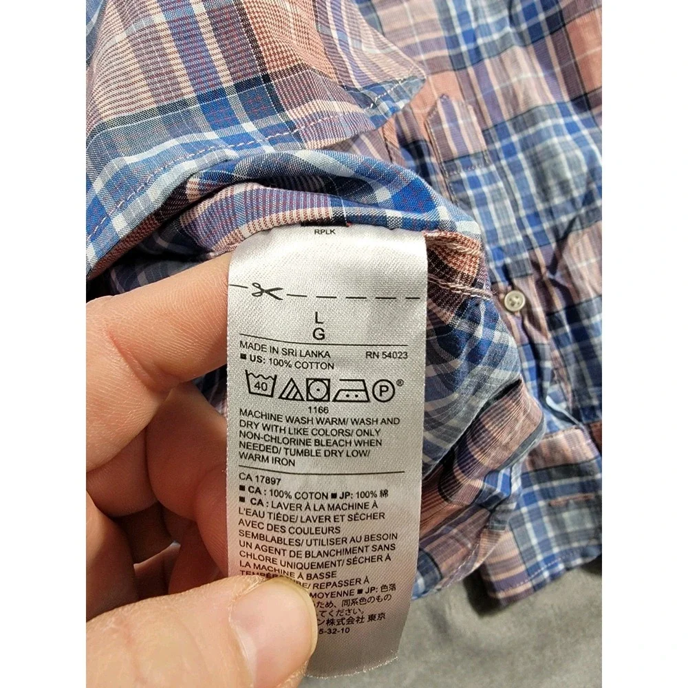 BANANA REPUBLIC Men's Blue/Red Plaid Slim-Fit Soft-Wash Stretch Shirt Button Up‎